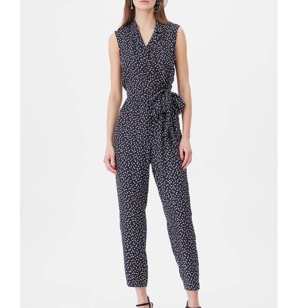 Tailored Rebecca Taylor Pearl Dot Jacquard Faux Wrap Silk Blend Jumpsuit